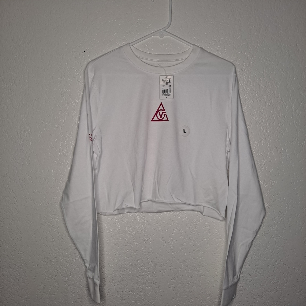 NEW Womens Vans 66 Supply Triangle Pink/White Crop Top Longsleeve Shirt